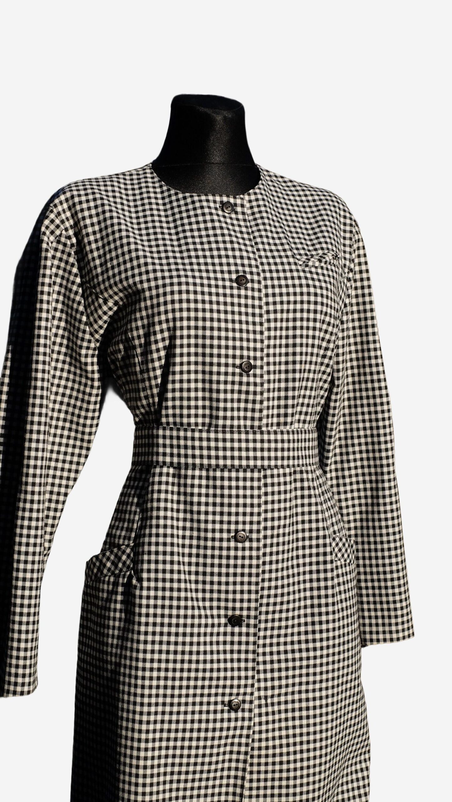 Vintage 80s Black and White Checkered Dress with Puff sleeves, The Nanny style dress, Gingham Dress - Image 5