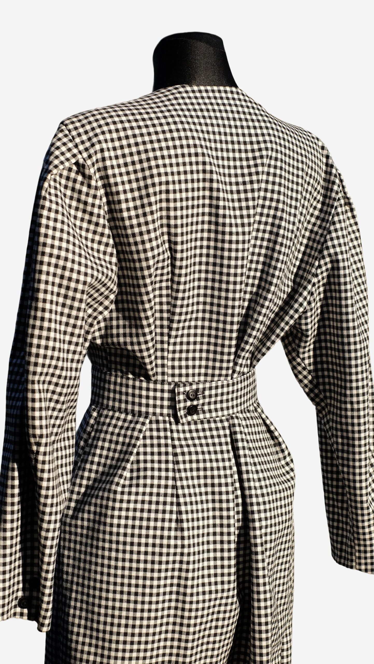 Vintage 80s Black and White Checkered Dress with Puff sleeves, The Nanny style dress, Gingham Dress - Image 10