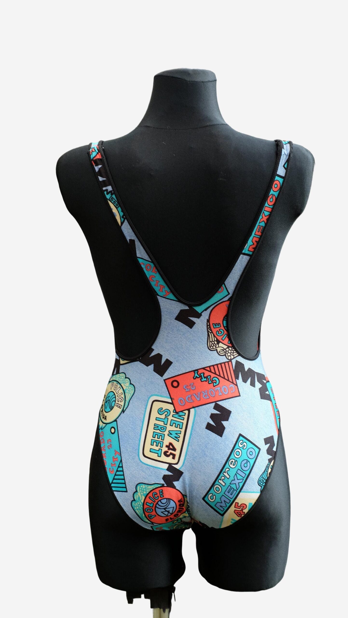 Vintage 80s Open Back Funky Pattern One piece Swimsuit - Image 6