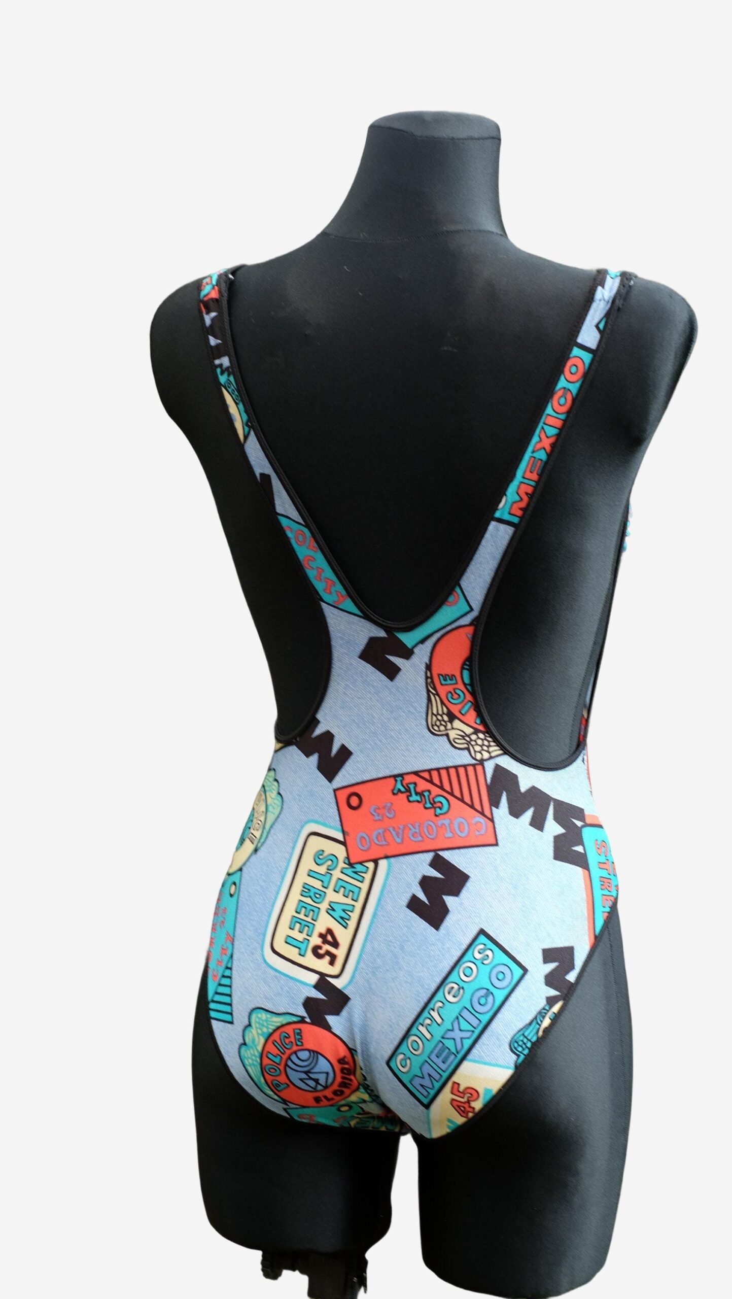 Vintage 80s Open Back Funky Pattern One piece Swimsuit - Image 9