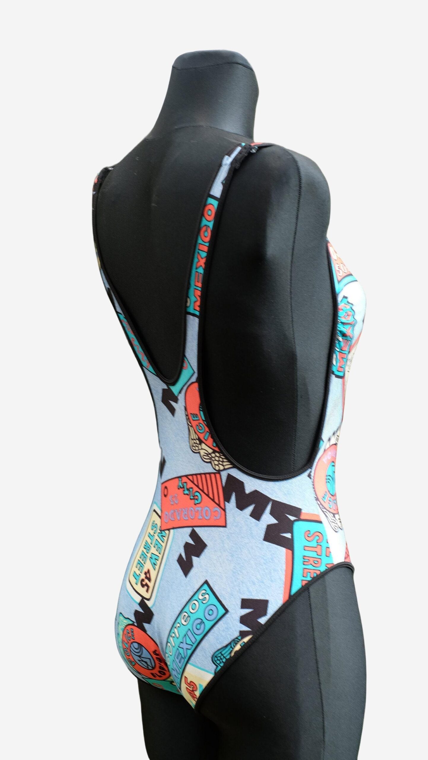 Vintage 80s Open Back Funky Pattern One piece Swimsuit - Image 10
