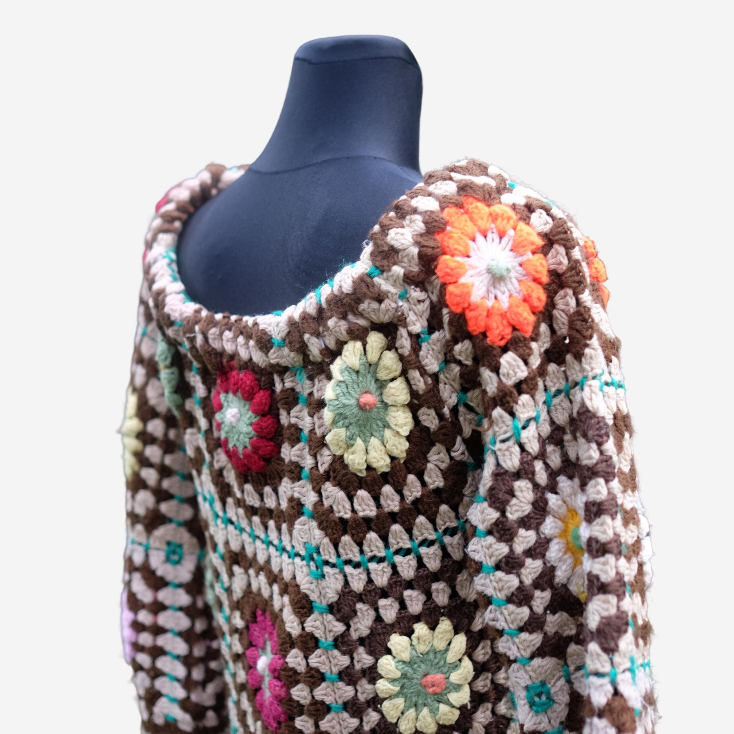 Vintage Festival Dress, Handmade Hippie Crochet Granny Square Maxi Boho Hippie Dress S-XL - Image 3