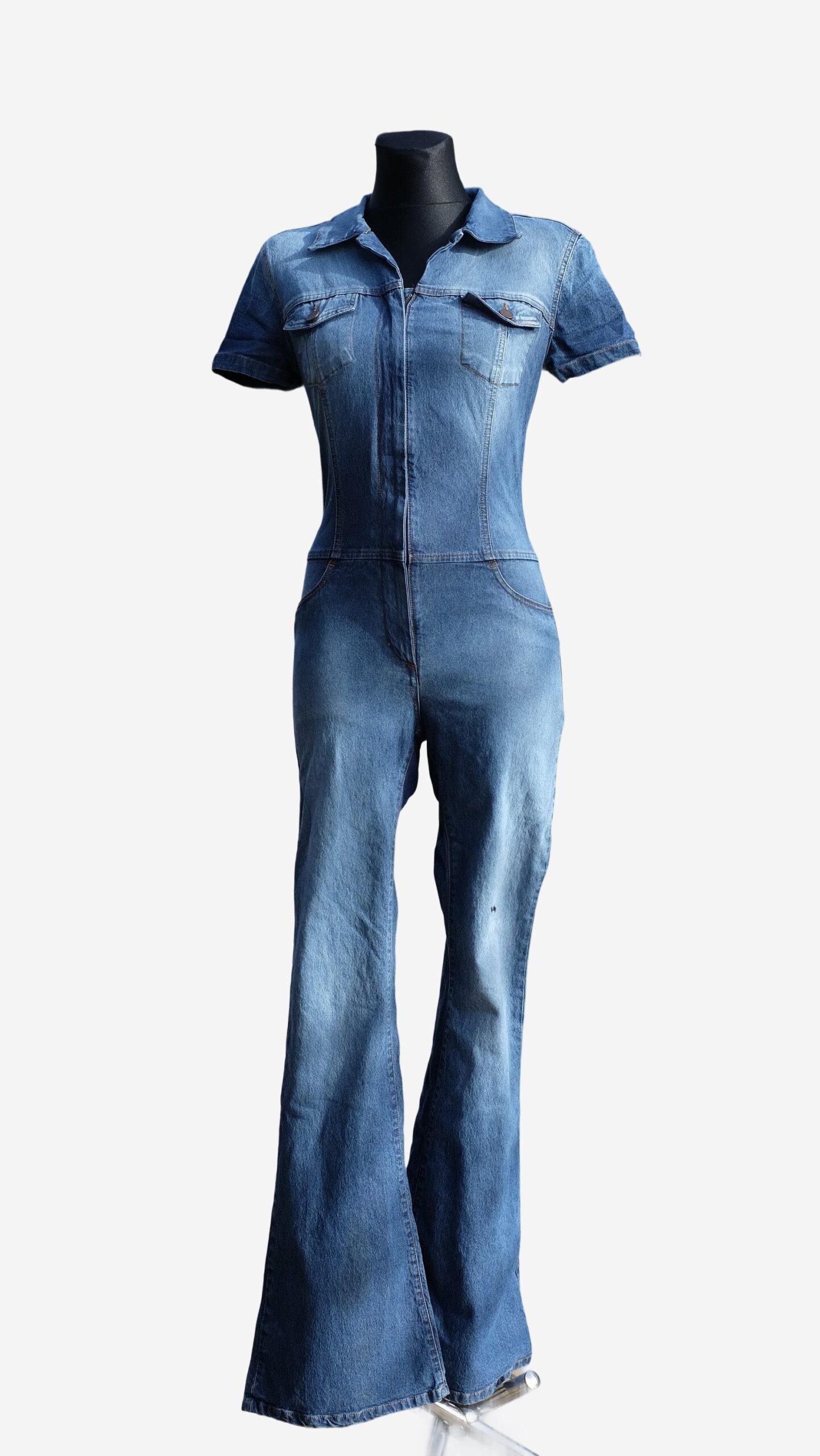 Vintage 70s Style Bray Steve Alan Denim Bell Bottom Jumpsuit, 70s Zip front Wide Leg Overalls - Image 3