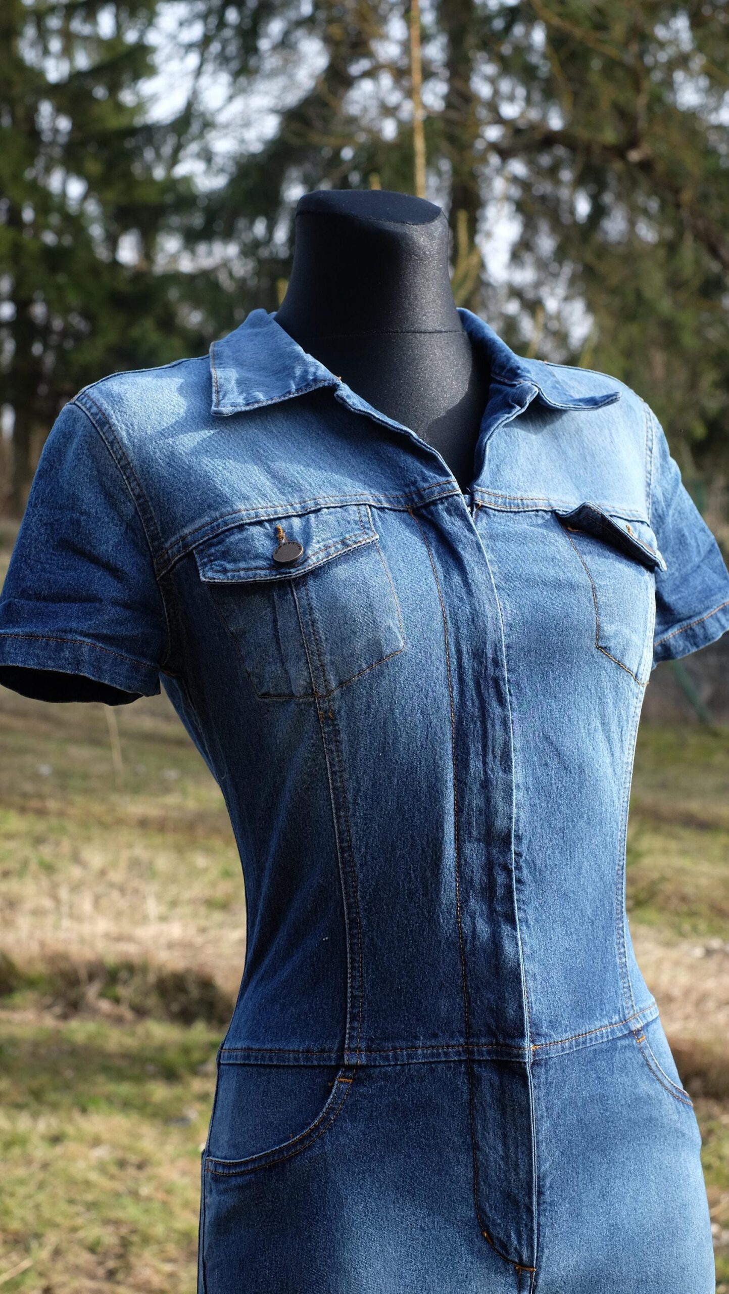 Vintage 70s Style Bray Steve Alan Denim Bell Bottom Jumpsuit, 70s Zip front Wide Leg Overalls - Image 6