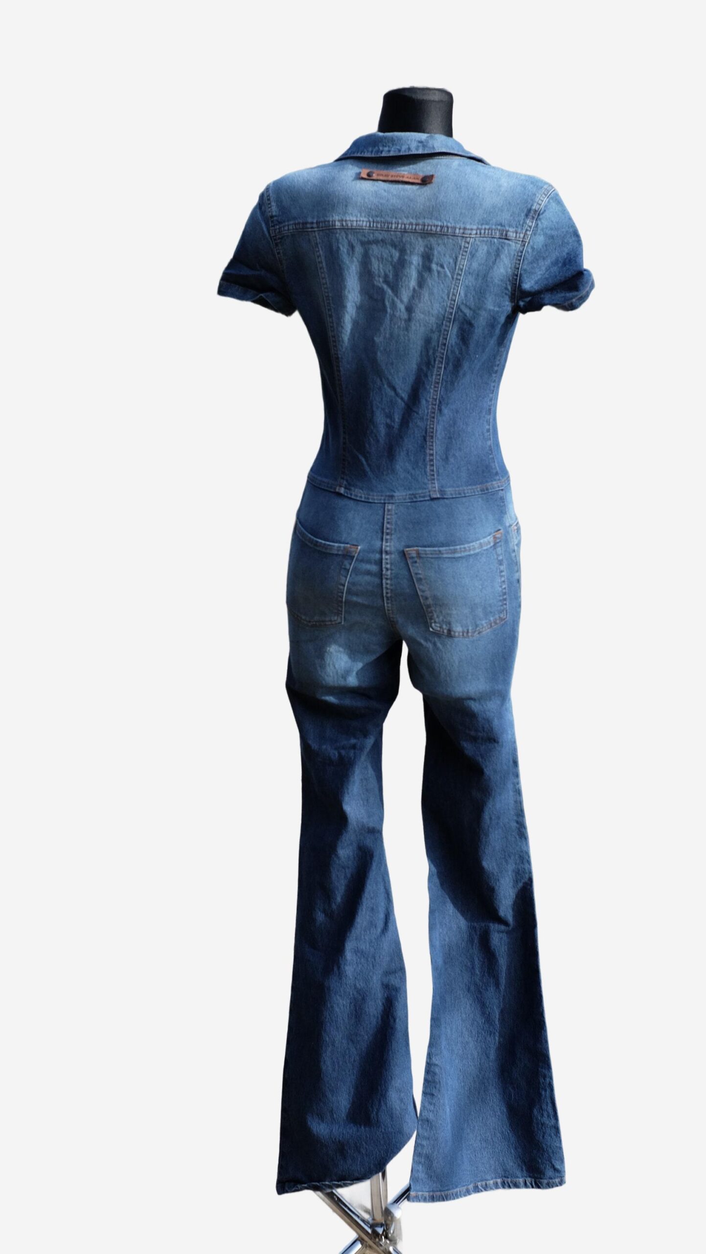 Vintage 70s Style Bray Steve Alan Denim Bell Bottom Jumpsuit, 70s Zip front Wide Leg Overalls - Image 7