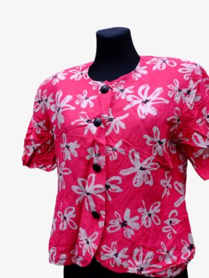 Vintage 90s Caroline Rohmer Blouse | Floral Blouse | Hot Pink Barbie Girly Blouse