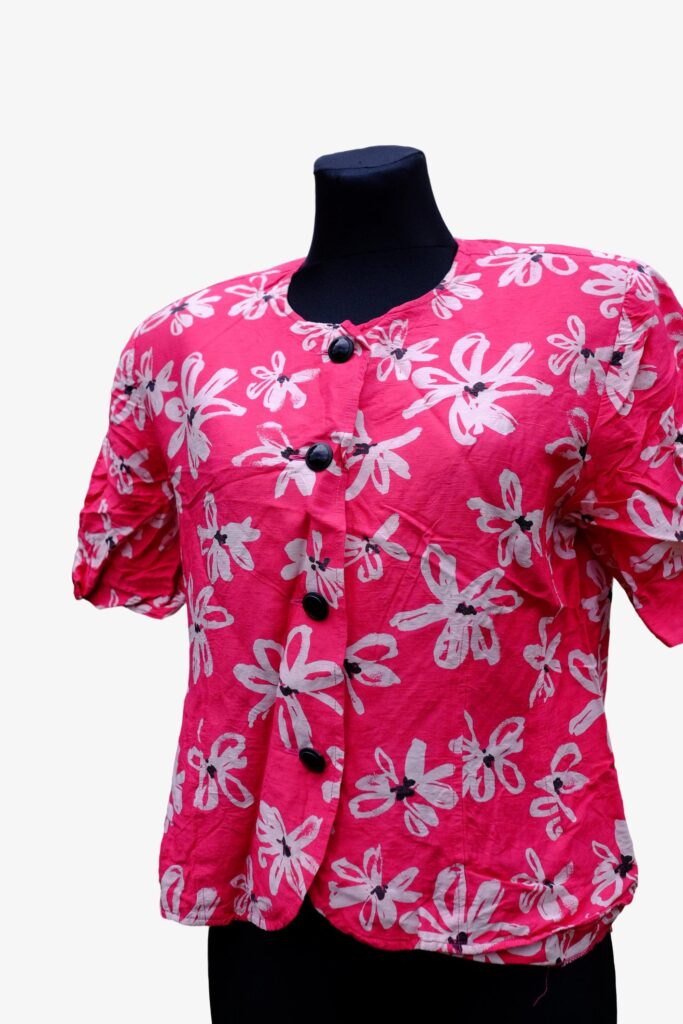 Vintage 90s Caroline Rohmer Blouse | Floral Blouse | Hot Pink Barbie Girly Blouse