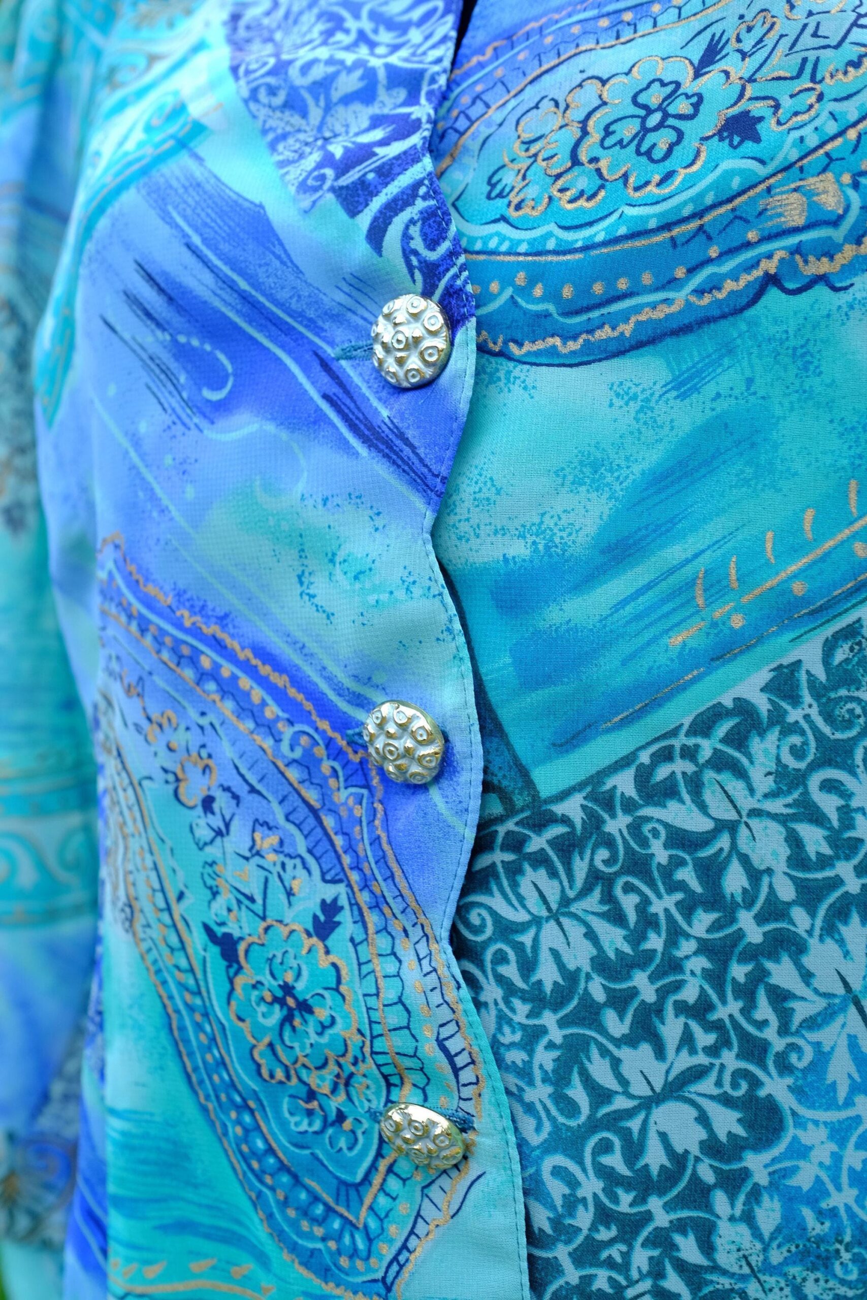 Vintage 90s Blue Paisley Long Balloon Sleeved Blouse - Image 6