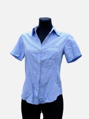 Vintage 90s Checked Shirt, Blue White Short Sleeved Blouse