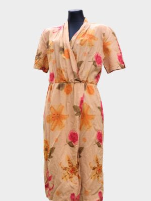 80s Vintage Floral Apricot Short Sleeved Dress size eu44
