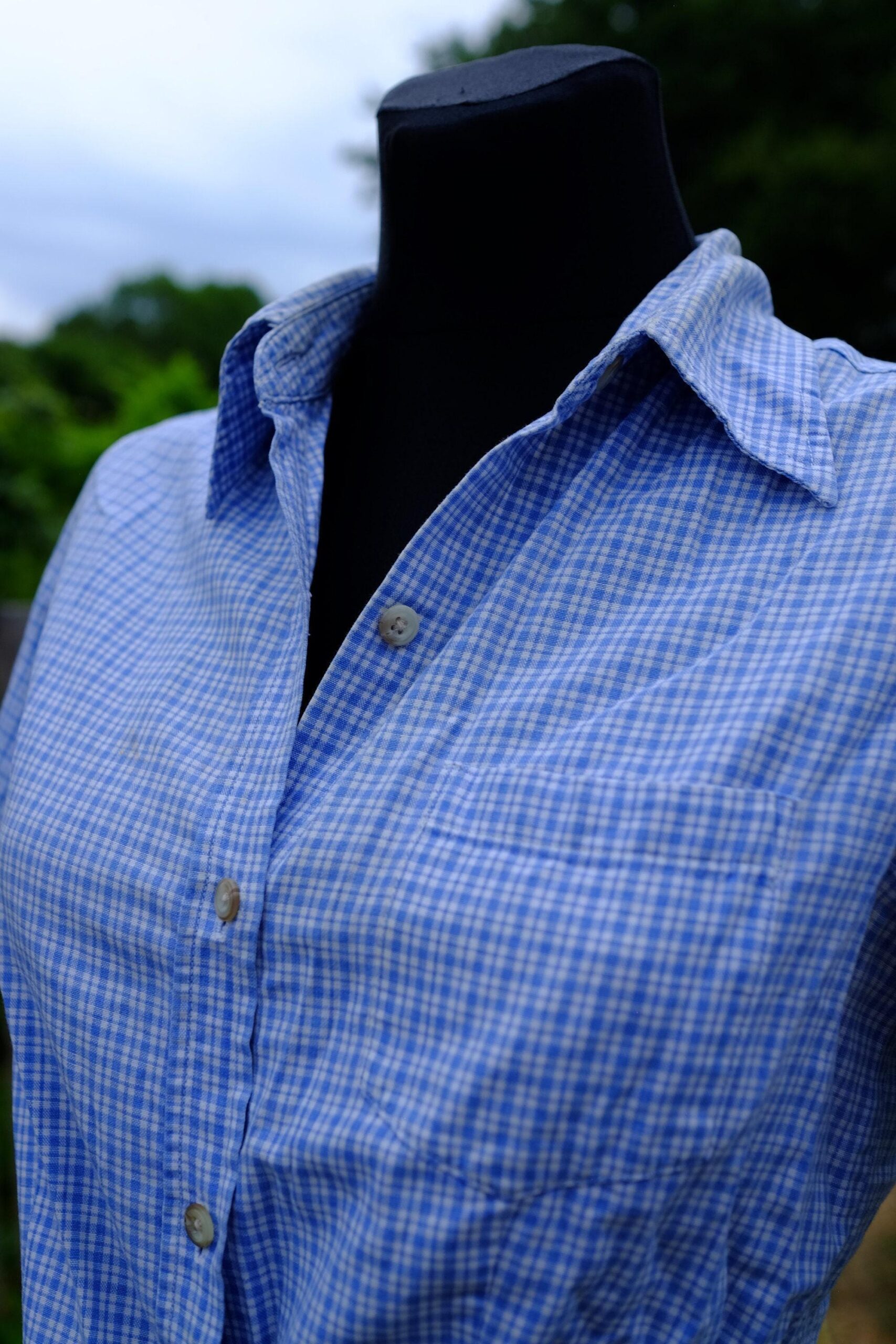 Vintage 90s Checked Shirt, Blue White Short Sleeved Blouse - Image 8