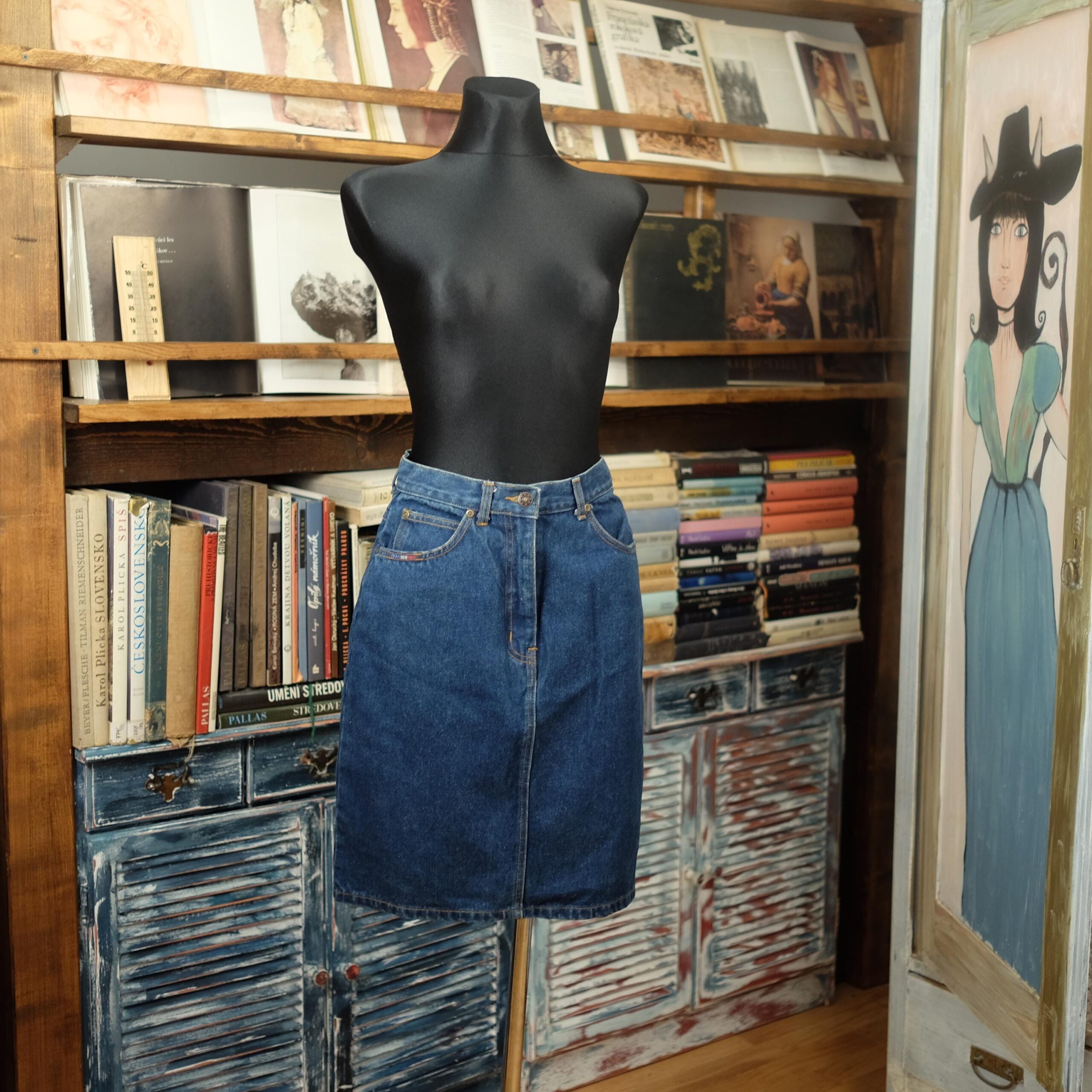 Blue 90s Vintage Jeans Mini Skirt S - Image 4