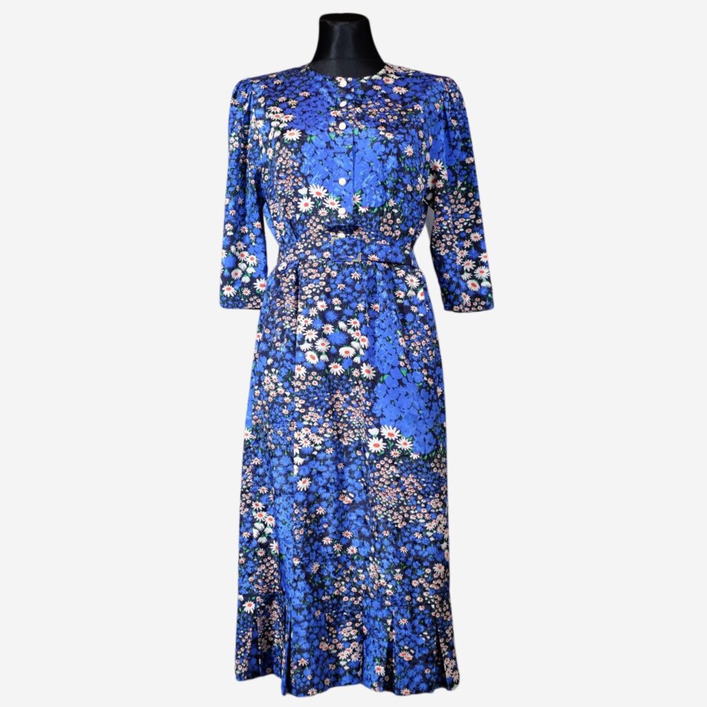 Vintage Blue Floral Button Up Dress - French Impressionism Inspired Dress