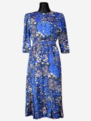 Vintage Blue Floral Button Up Dress - French Impressionism Inspired Dress