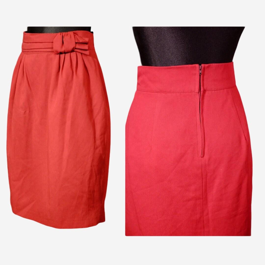 Vintage Red Pencil Claret Skirt | Office Skirt - Image 4