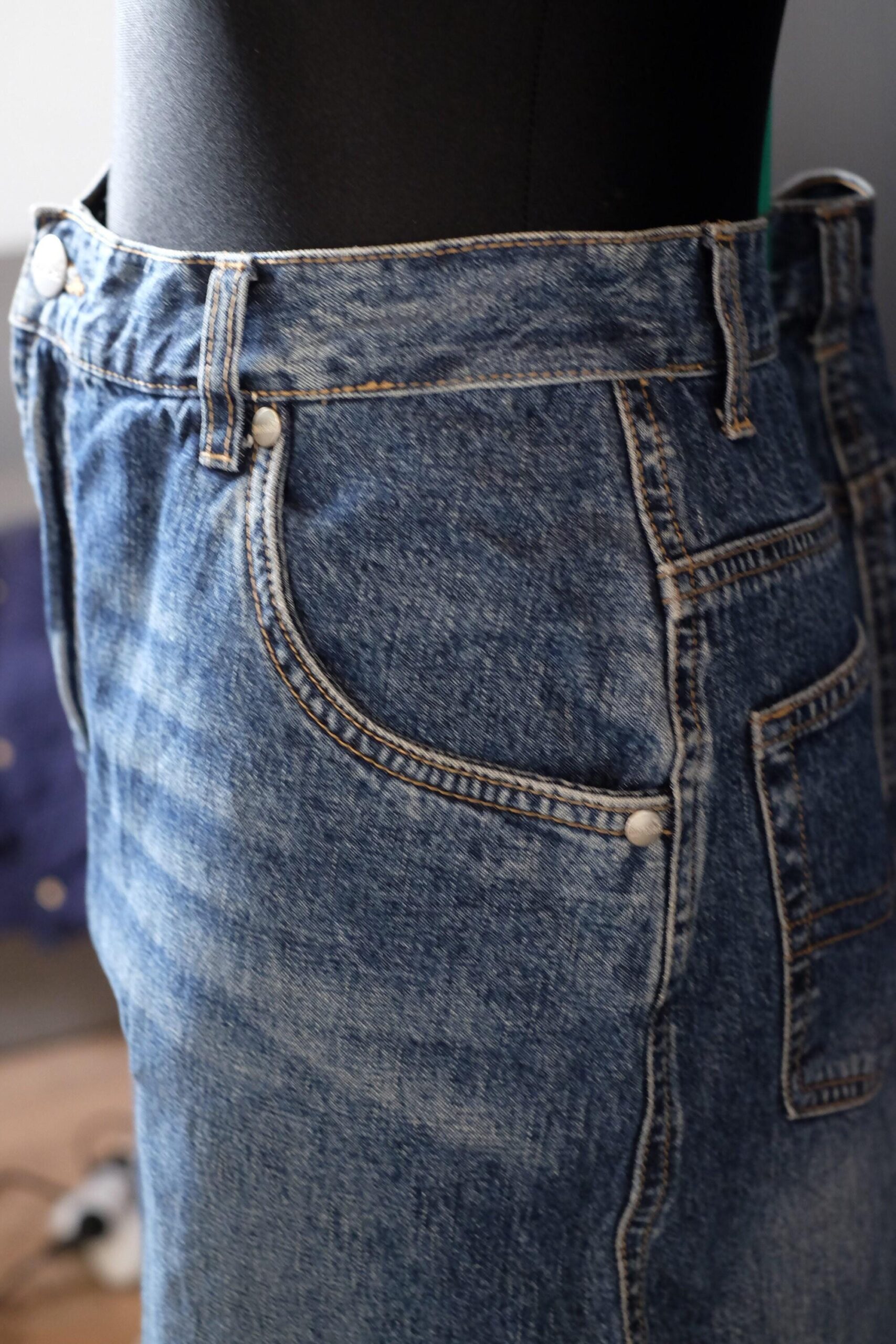 Vintage Blue Denim Mini Jeans Skirt Size 38 - Image 7