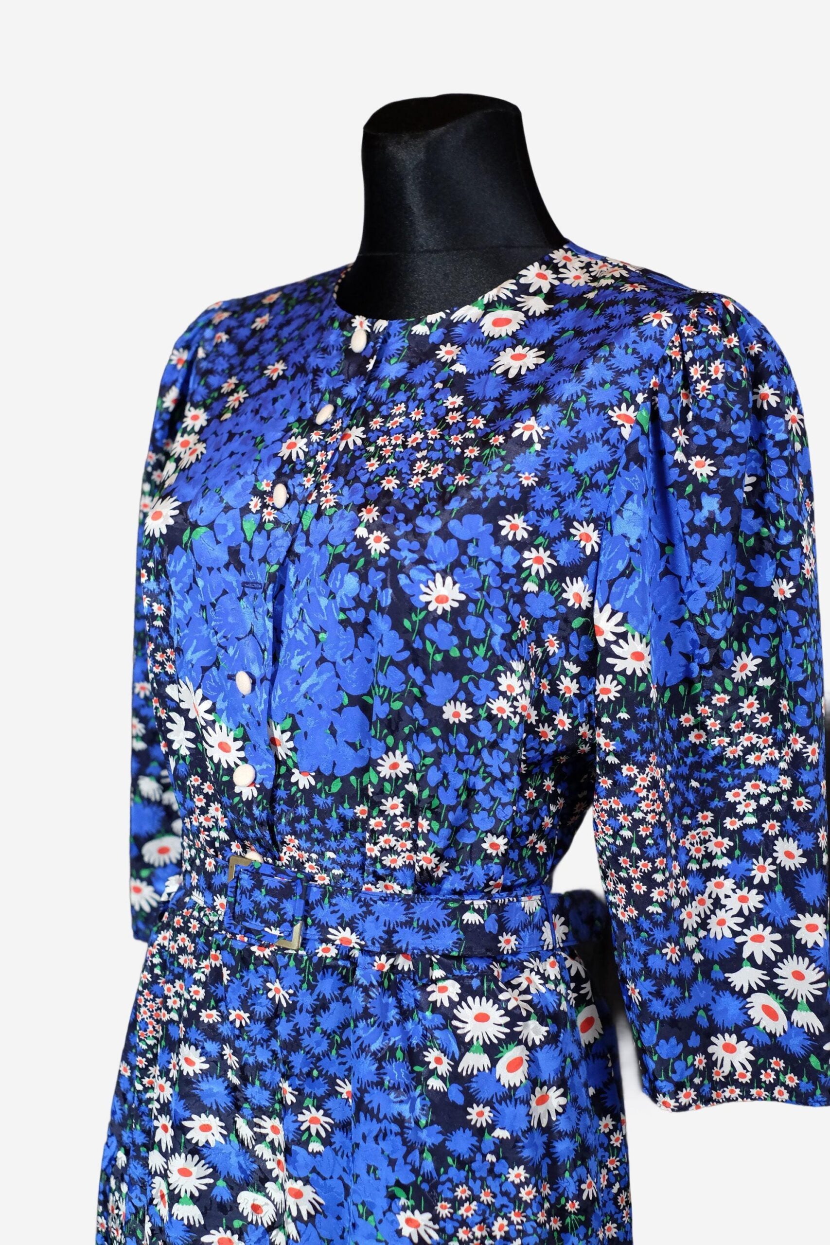 Vintage Blue Floral Button Up Dress - French Impressionism Inspired Dress - Image 9