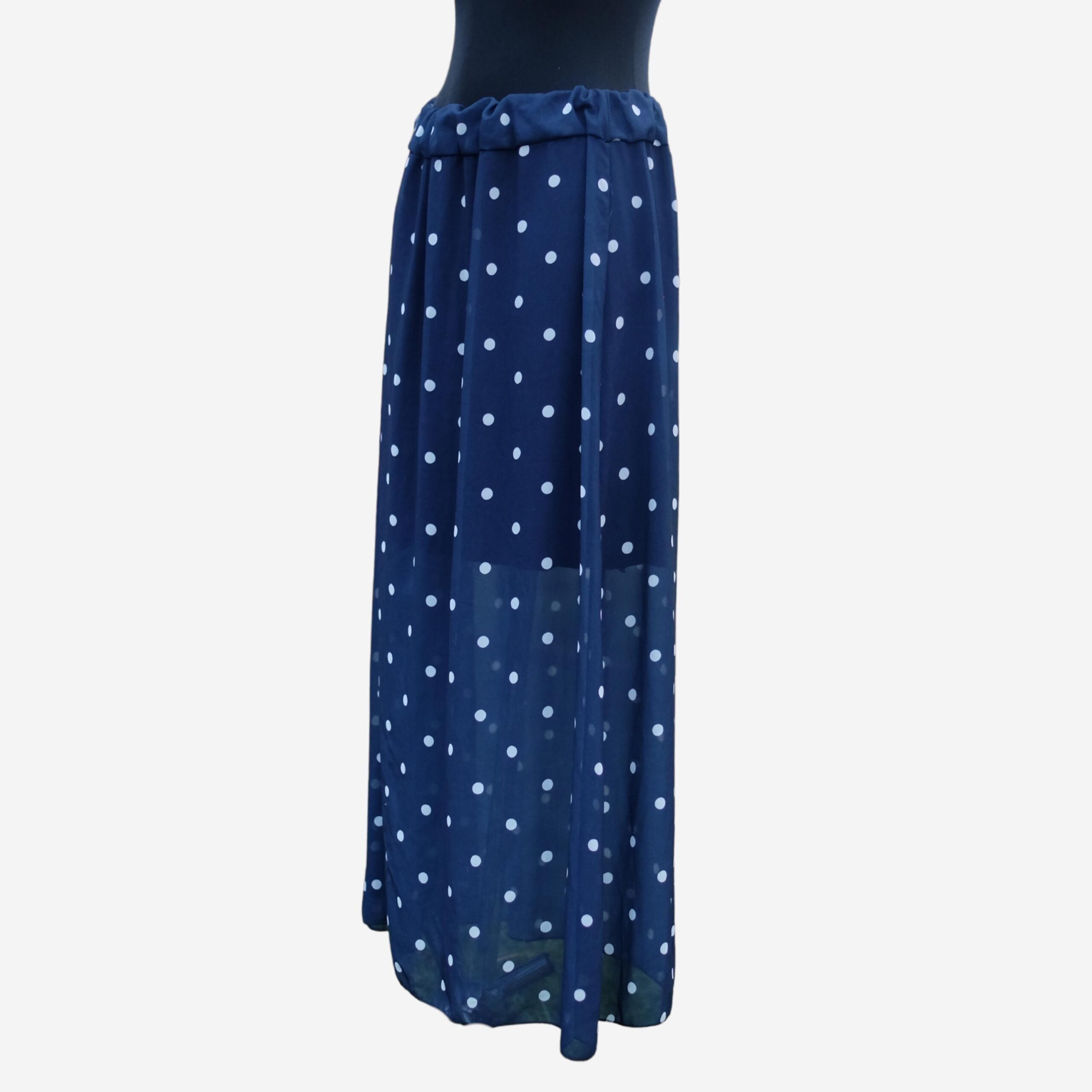Vintage Blue and White Polka Dot midi A line Skirt, L- XXL - Image 3