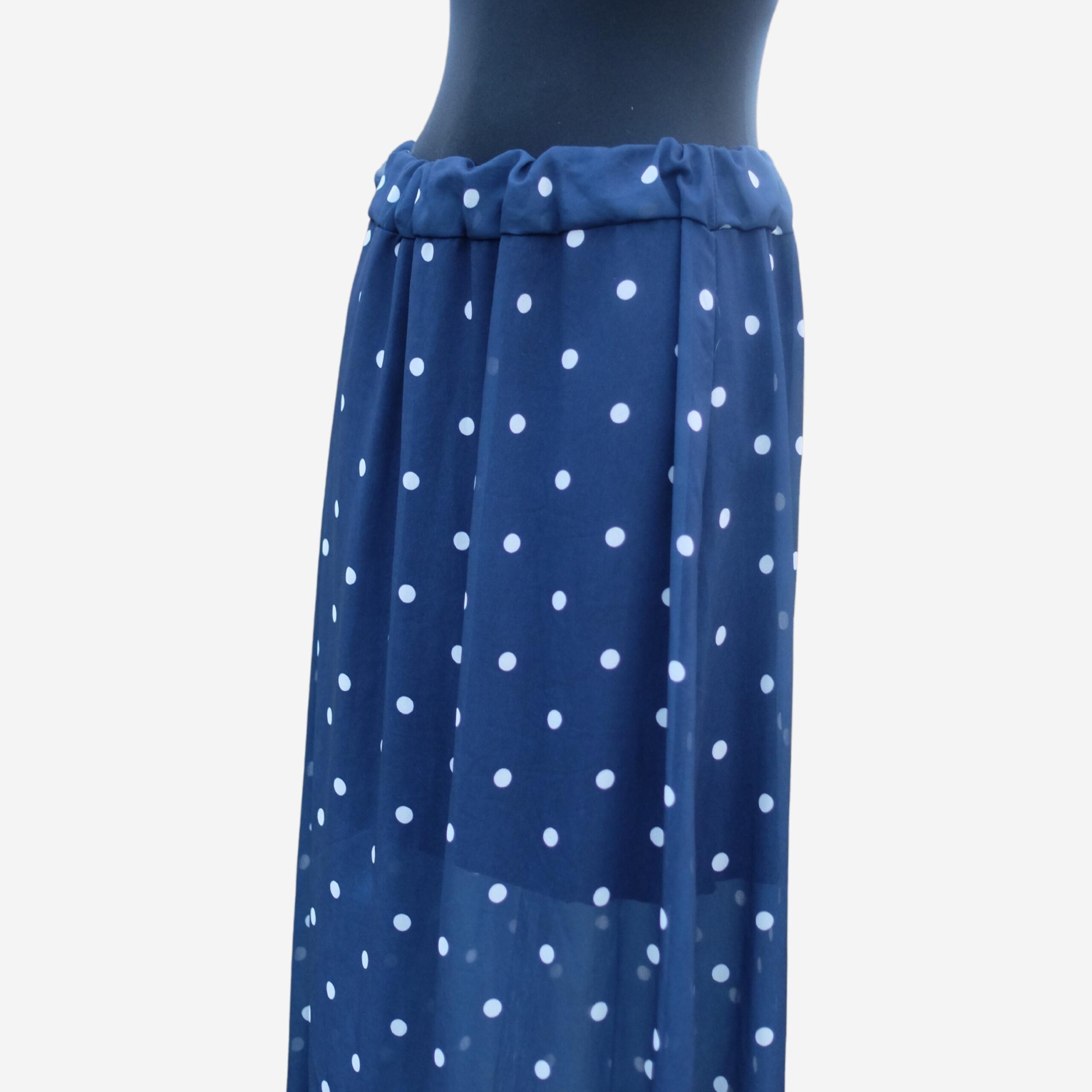 Vintage Blue and White Polka Dot midi A line Skirt, L- XXL - Image 4