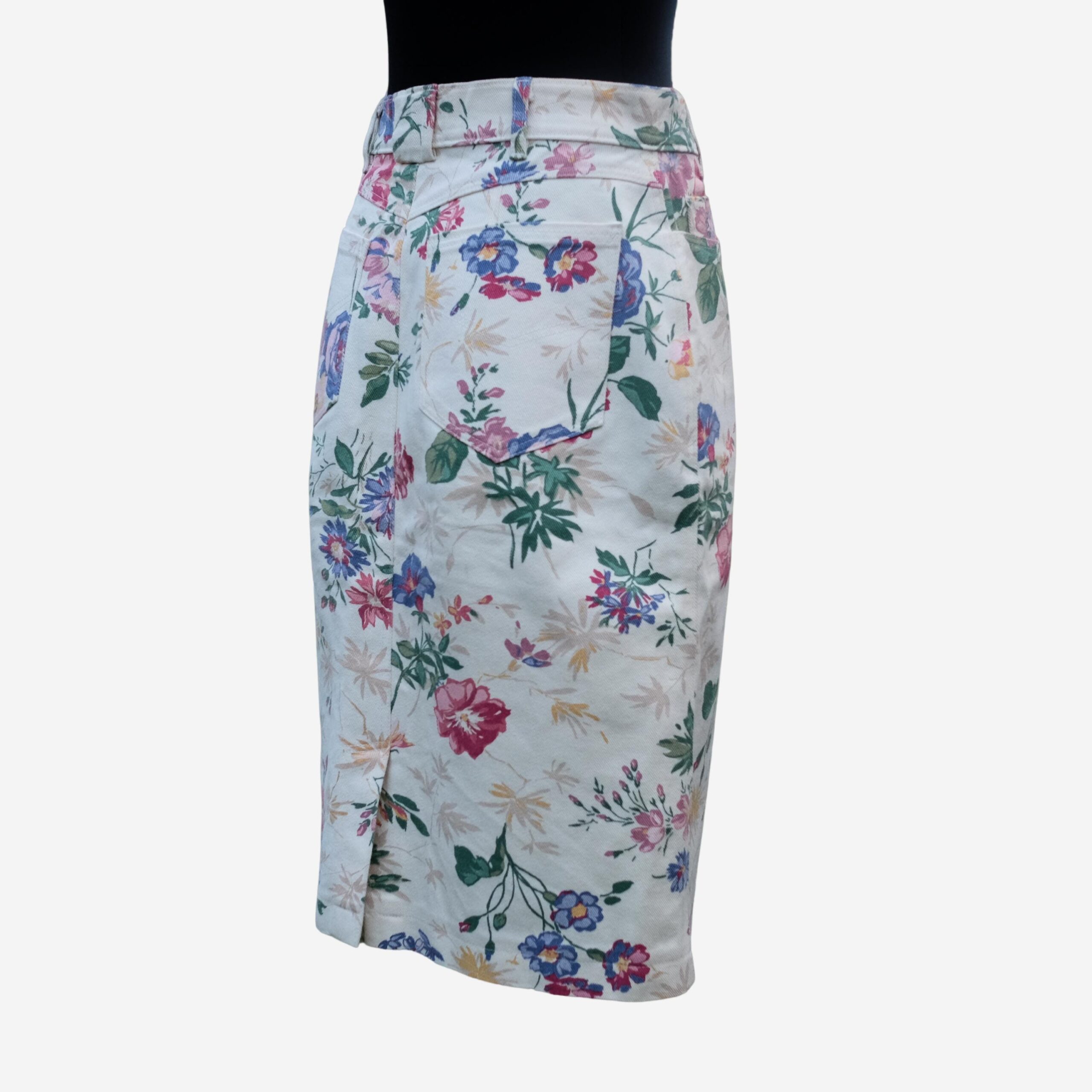 Vintage Floral Cream Denim Midi Pencil Skirt, EU38 - Image 6