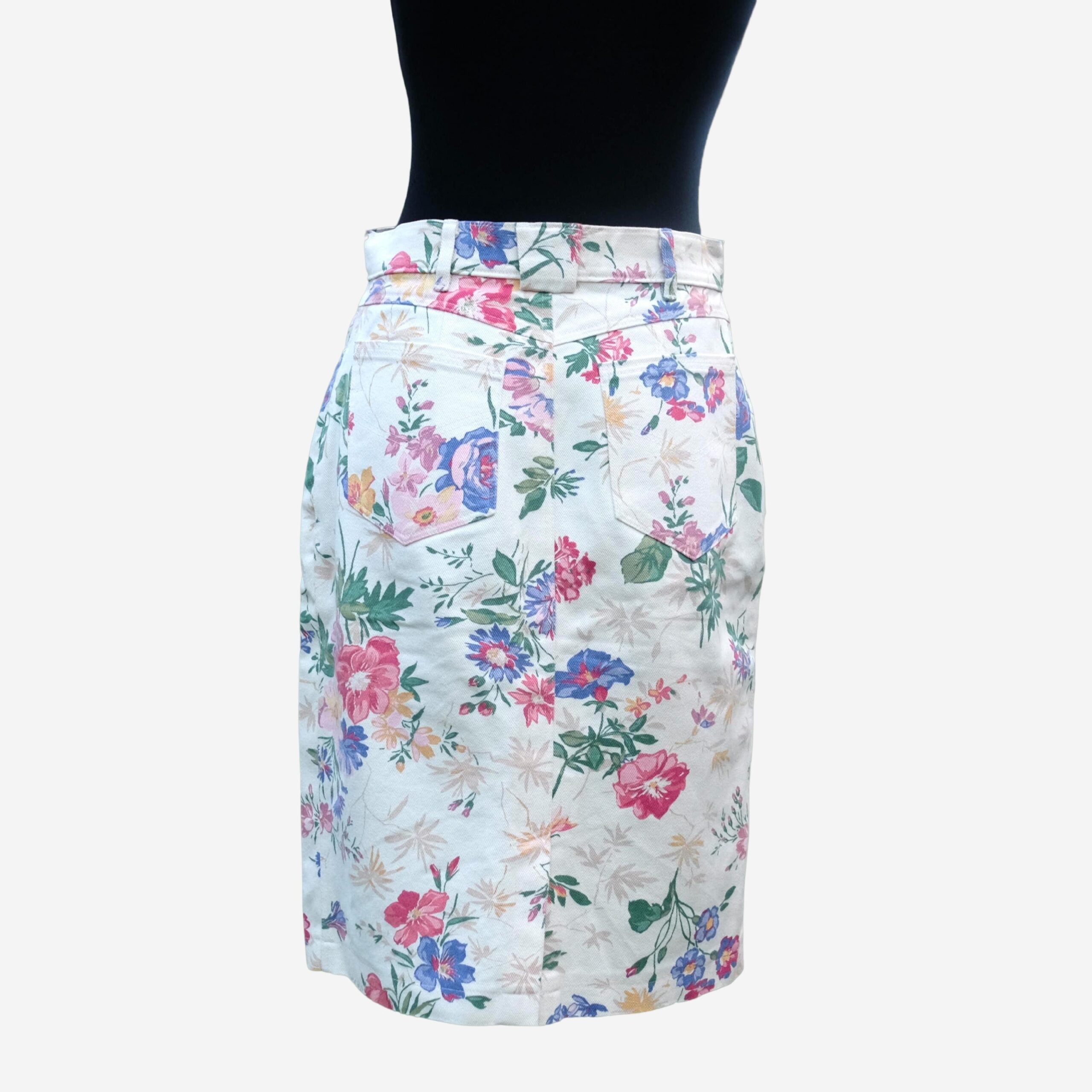 Vintage Floral Cream Denim Midi Pencil Skirt, EU38 - Image 8