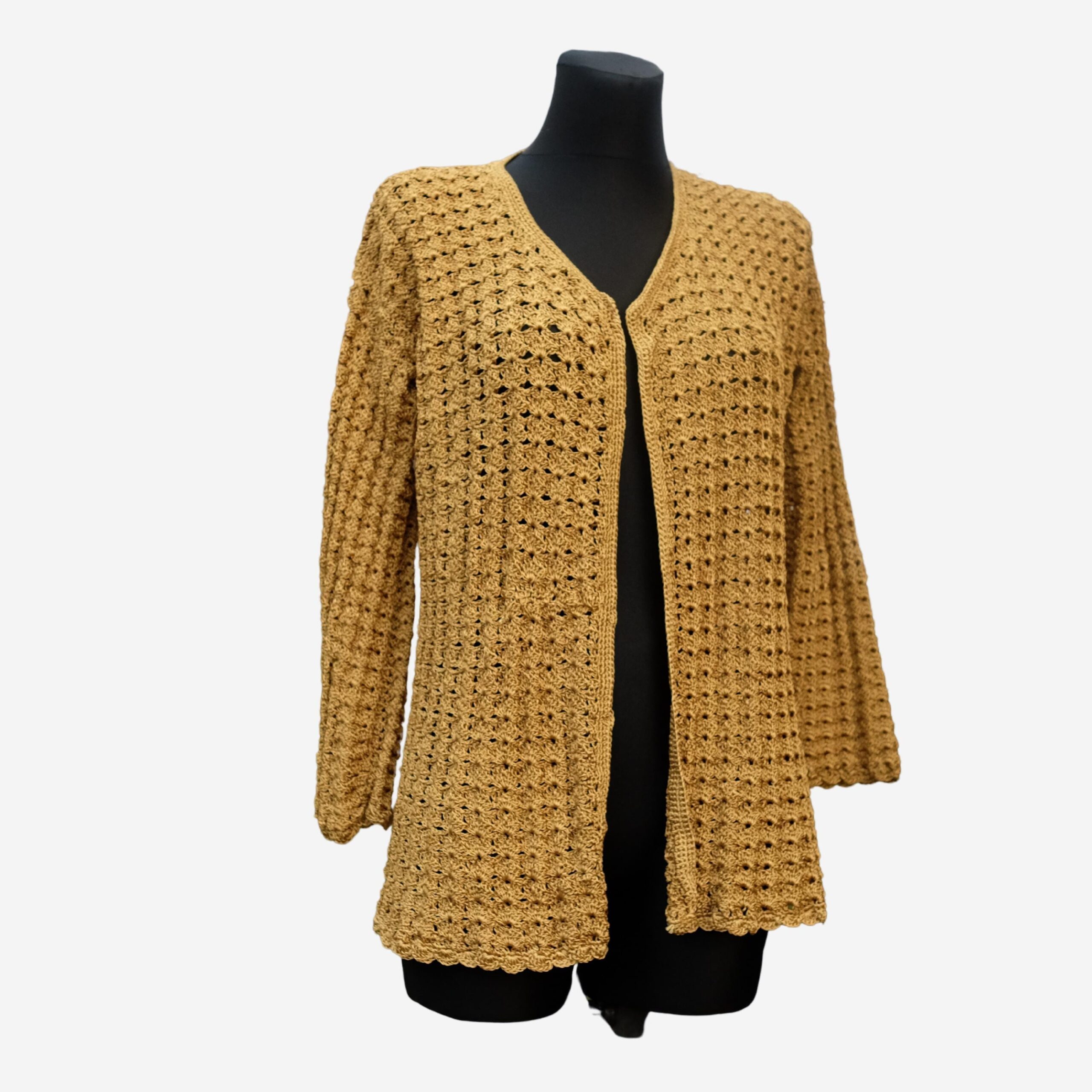 Cardigan Vintage Handmade Gold Crochet, Christmas Holidays, New Year's Eve Celebration, Festive Sweater
