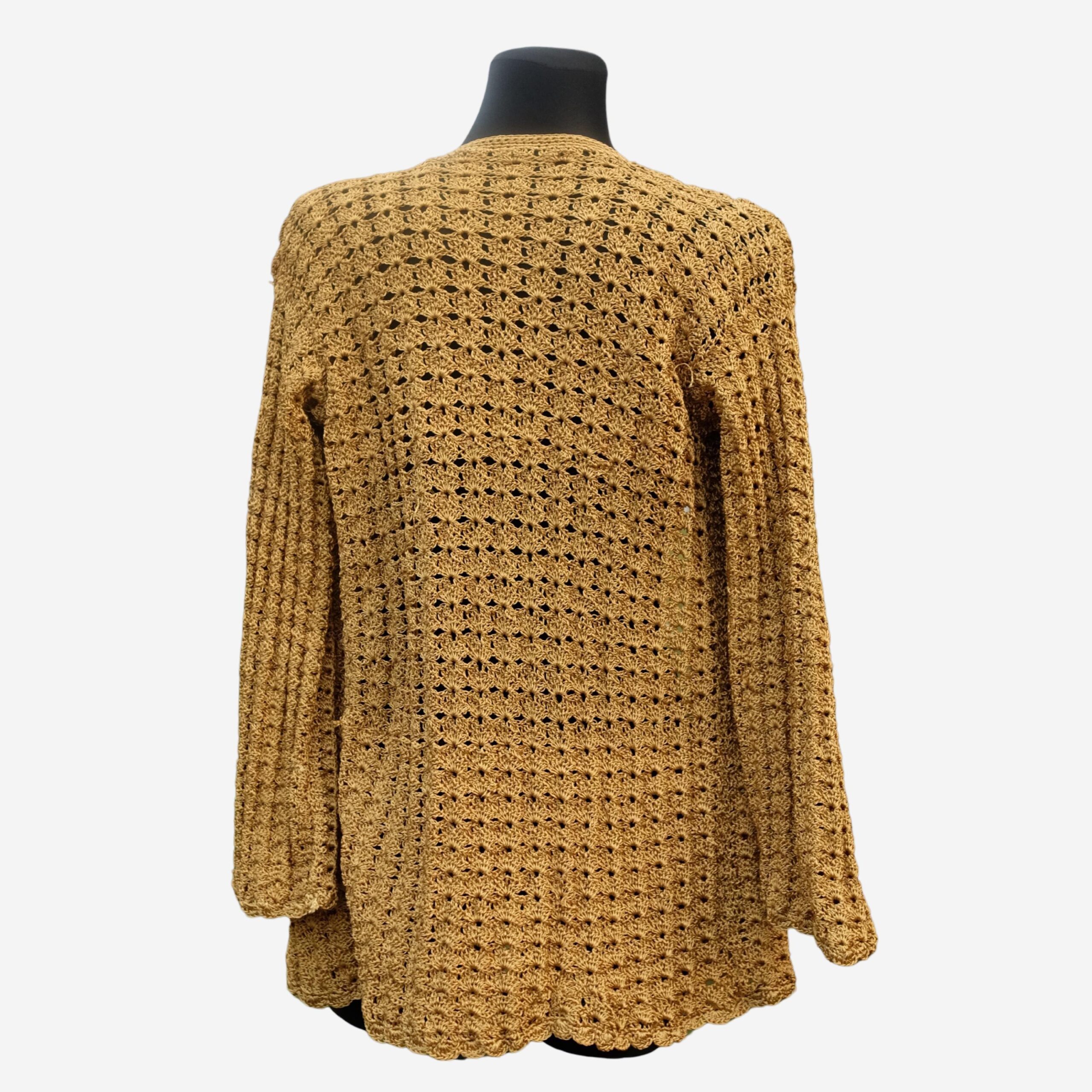Cardigan Vintage Handmade Gold Crochet, Christmas Holidays, New Year's Eve Celebration, Festive Sweater - Image 5