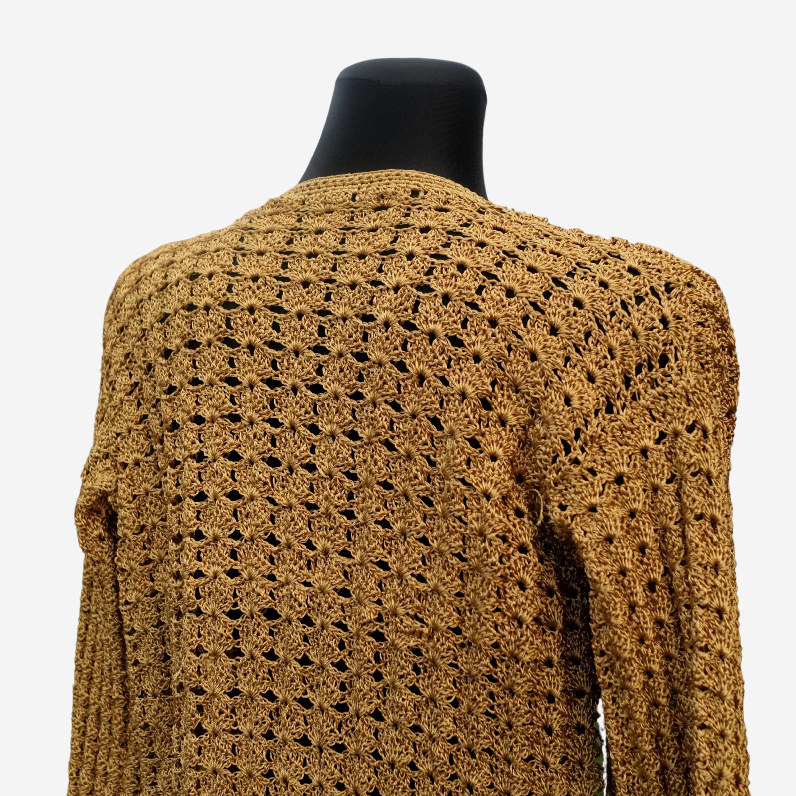 Cardigan Vintage Handmade Gold Crochet, Christmas Holidays, New Year's Eve Celebration, Festive Sweater - Image 6