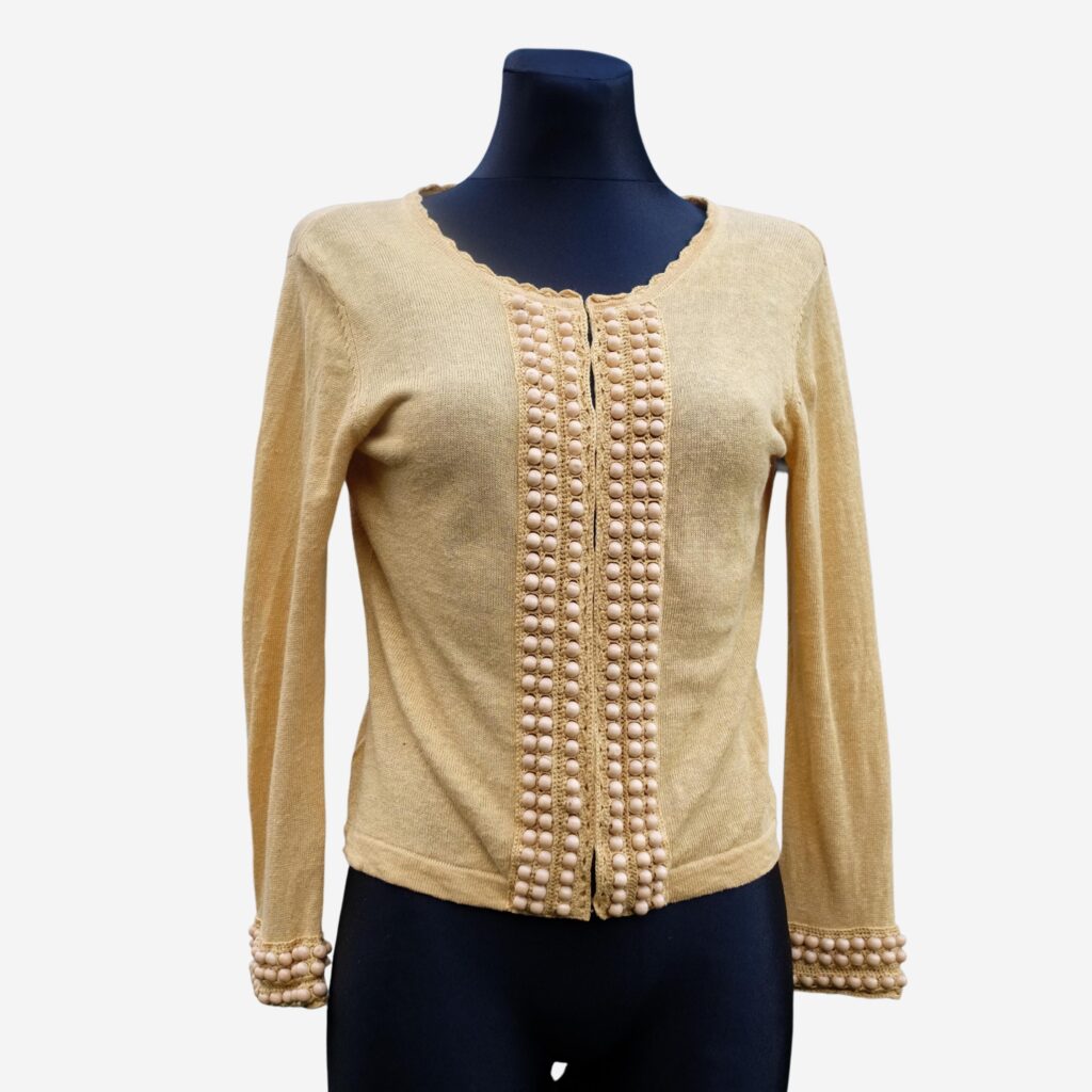 Vintage Boho Yellow Linen Cardigan with Beads