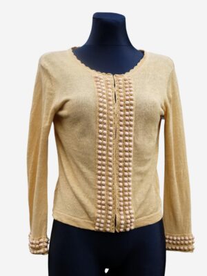 Vintage Boho Yellow Linen Cardigan with Beads