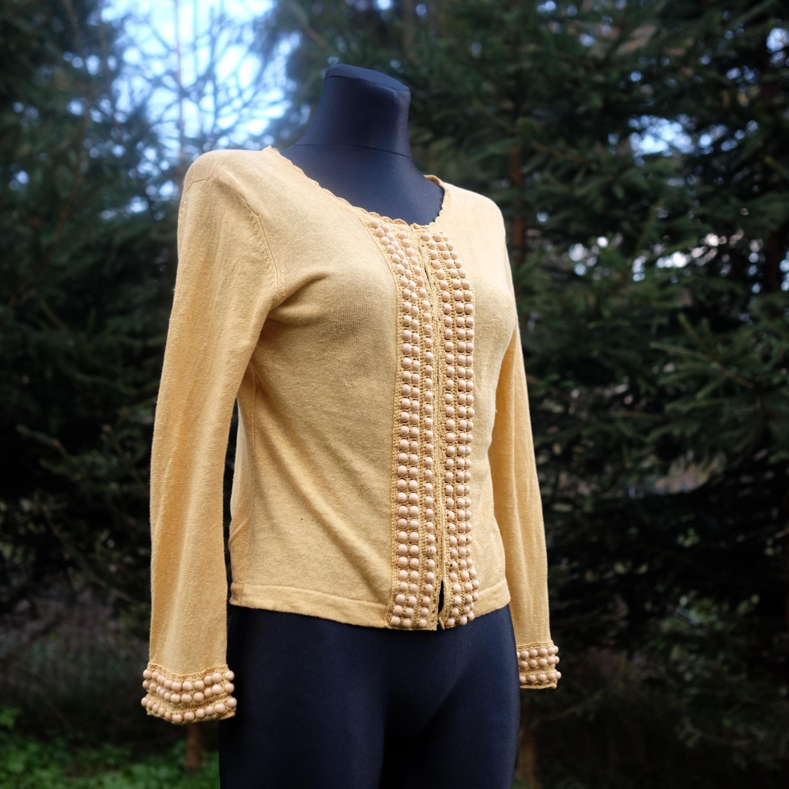 Vintage Boho Yellow Linen Cardigan with Beads - Image 6