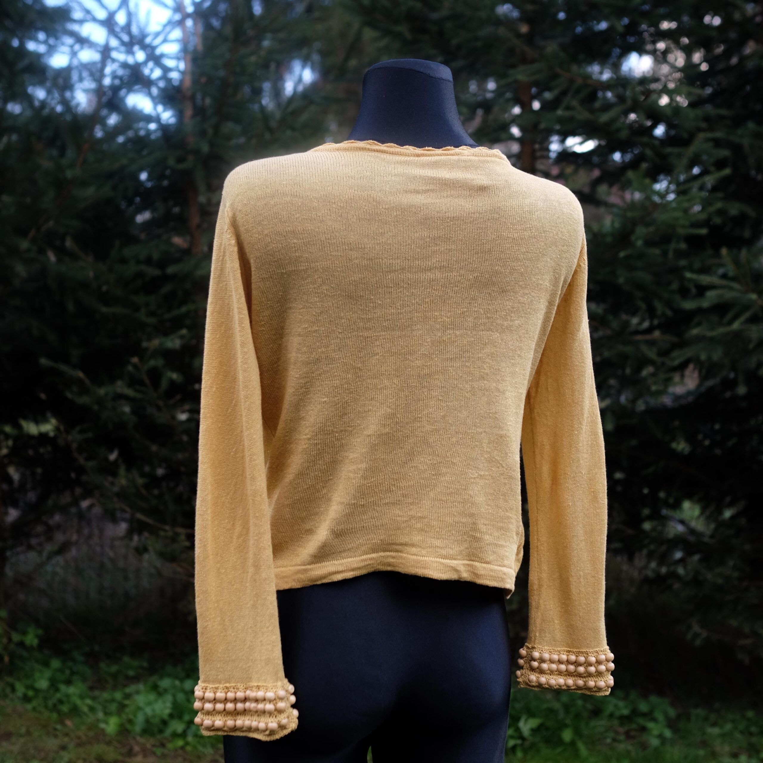 Vintage Boho Yellow Linen Cardigan with Beads - Image 8