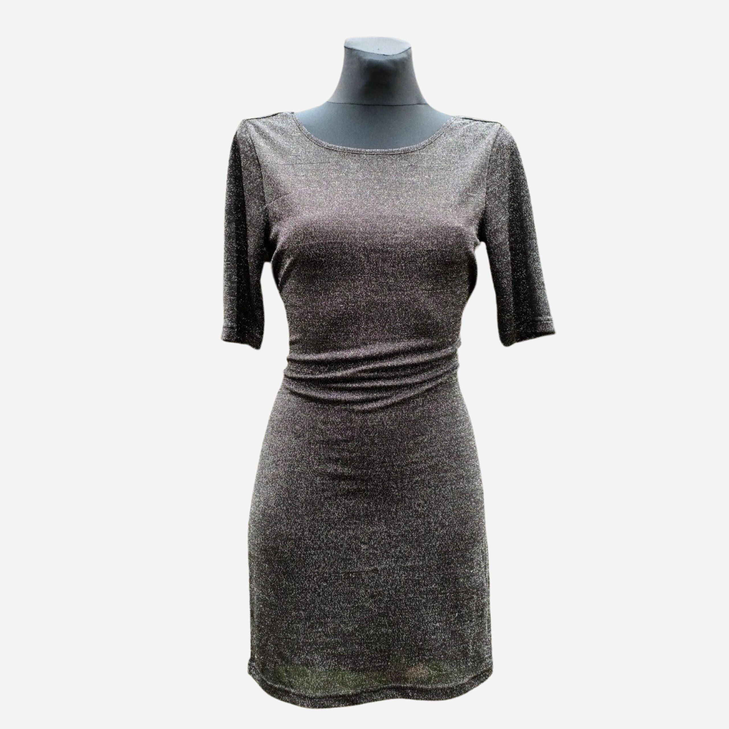 Vintage Black Sparkly Lurex Party Mini Dress with Bare Back, size M, New Year's Eve Celebration Dress