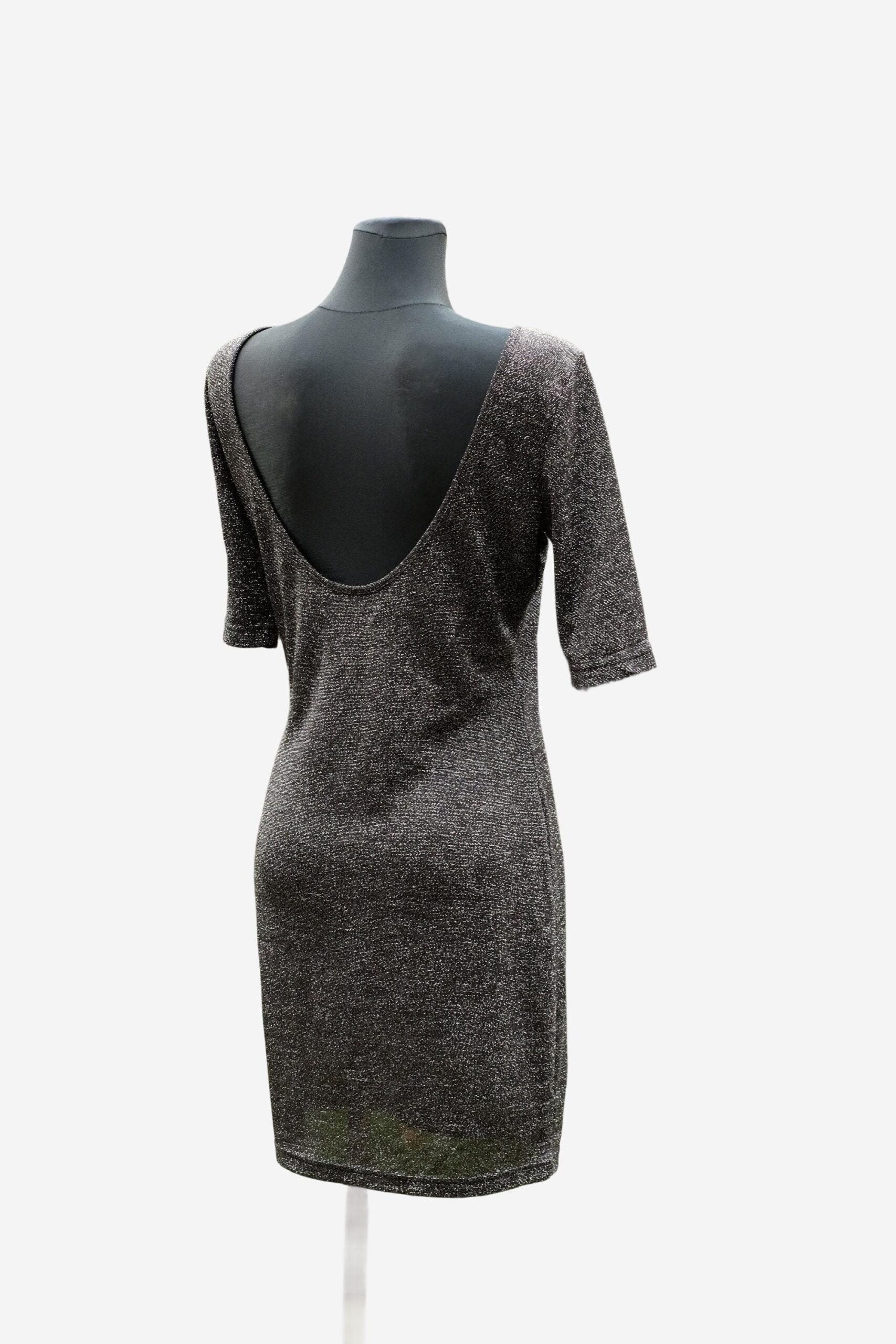 Vintage Black Sparkly Lurex Party Mini Dress with Bare Back, size M, New Year's Eve Celebration Dress - Image 3