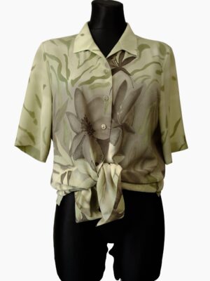 Vintage Green Light Floral Short Sleeved Blouse Size EU36 City Combi by Delmod