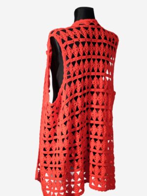 Vintage Red Hand Knitted Boho Hippie Summer Festival Crocheted Vest