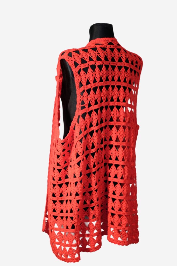 Vintage Red Hand Knitted Boho Hippie Summer Festival Crocheted Vest