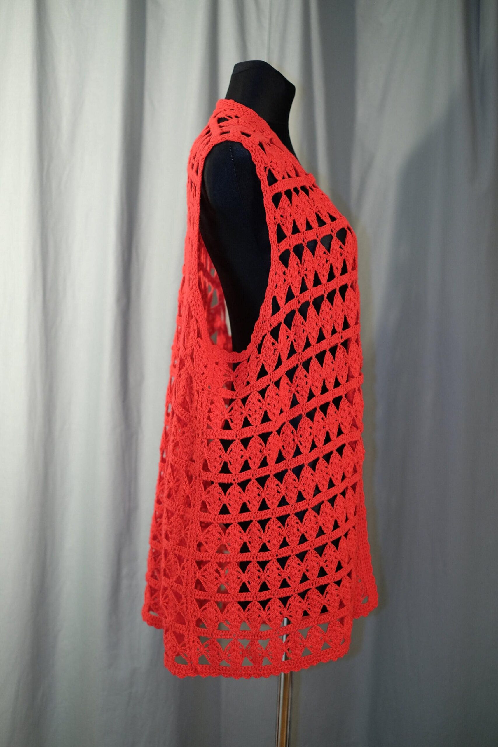 Vintage Red Hand Knitted Boho Hippie Summer Festival Crocheted Vest - Image 4