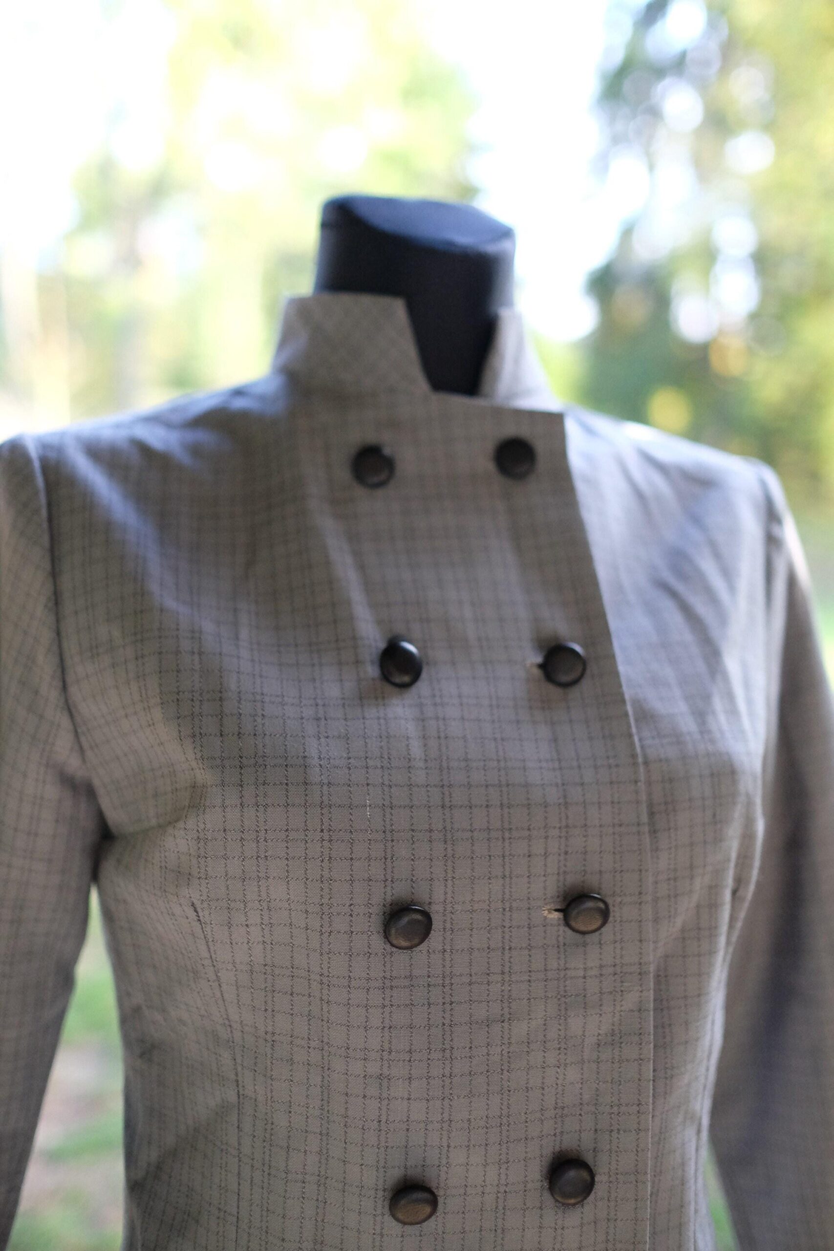 Vintage Double Breasted Gray Plaid Blazer - Image 2