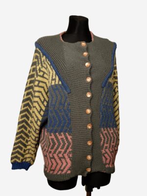 Vintage Geometric Pattern Multicolour Chunky Cardigan