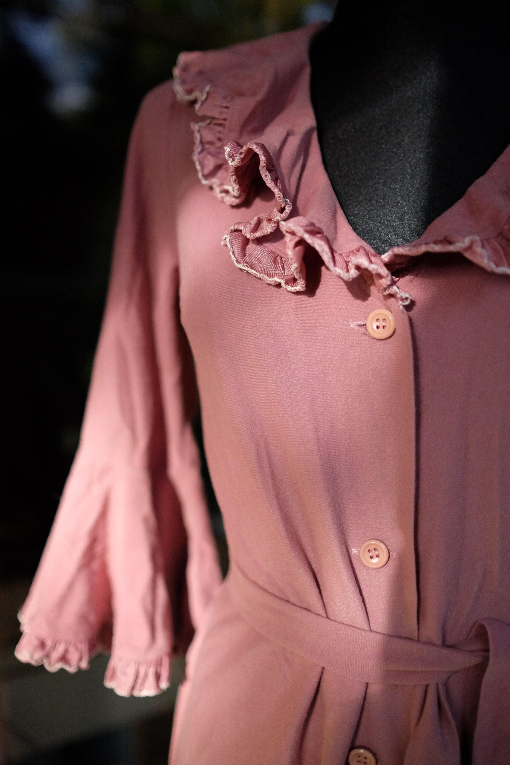 60s 70s Vintage Dreamy Dressing Gown, Nigth Gown, Robe, House Coat with Bell Ruffle Sleeves Small Size - Image 6