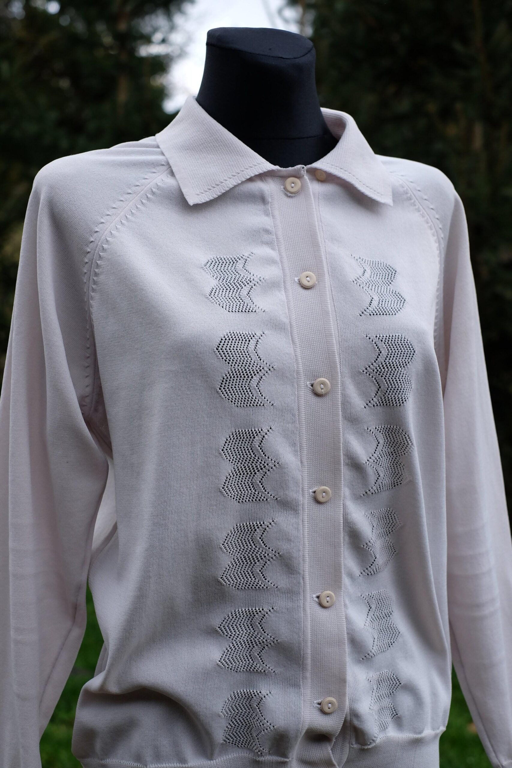 Vintage Light Gray Collared Sweater, Polo Shirt - Image 6