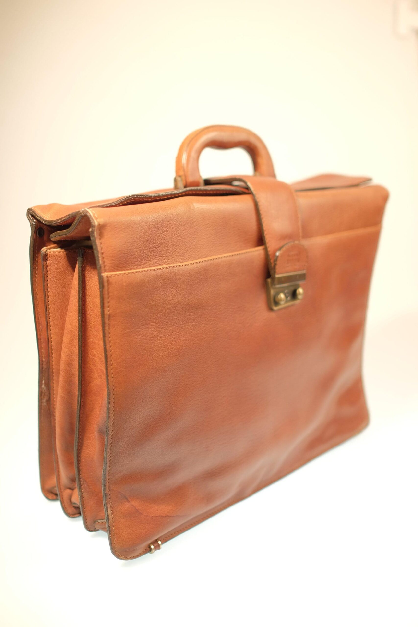 Vintage Brown Leather Briefcase, Extra Spacious Caramel Brown Leather Office Satchel, Laptop Carrier - Image 9