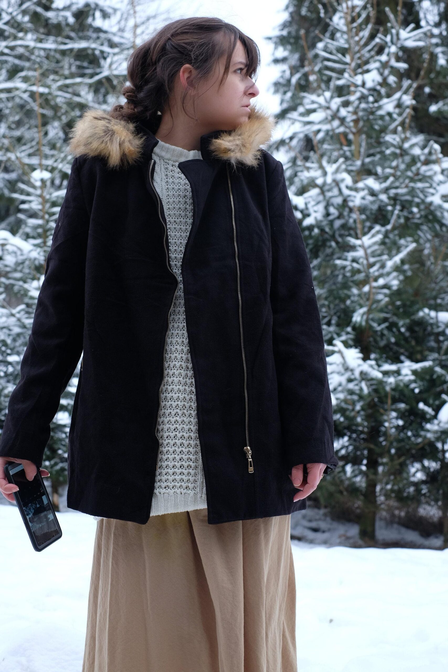 Black Vintage Y2K Hooded Overcoat