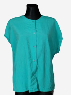 Turquoise Short Sleeved Blouse ,Button Up Vintage Sleeveless Shirt