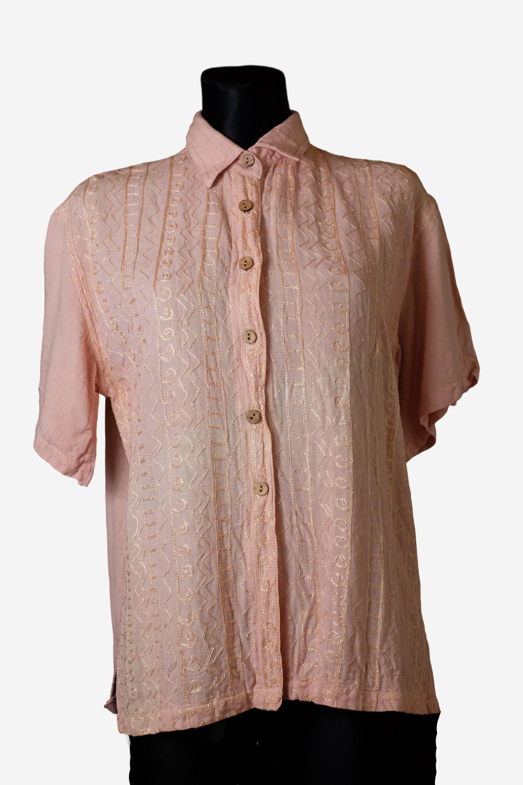 Vintage Embroidered Blouse in Peach Colour with Short Sleeves