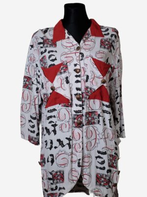90s Vintage Bold Print Shirt, in contrasting White Red Black colors
