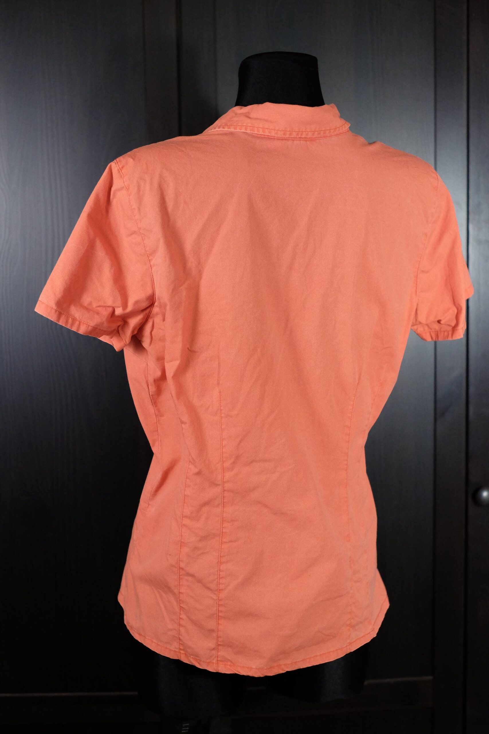 90s Vintage Sportsy Orange Shirt, Button up Collared Short Sleeved Cotton Blouse - Image 3