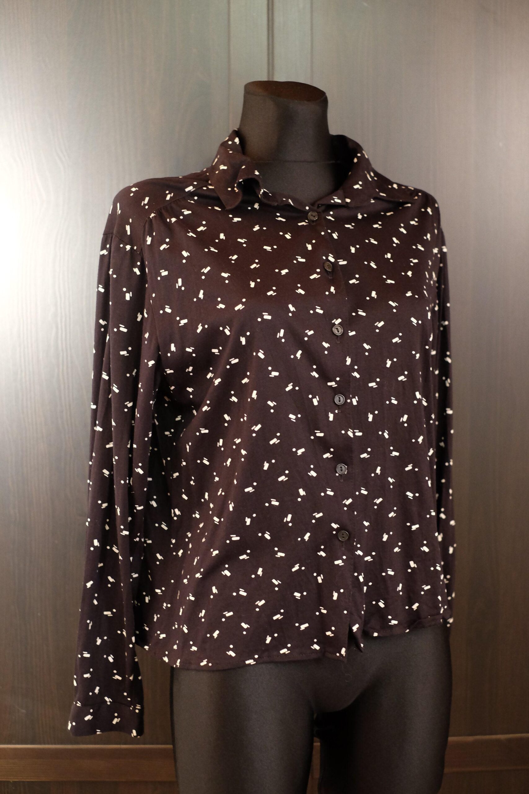 90s Vintage Black Shirt, Long Sleeves Collared Cotton Button Up Blouse - Image 4