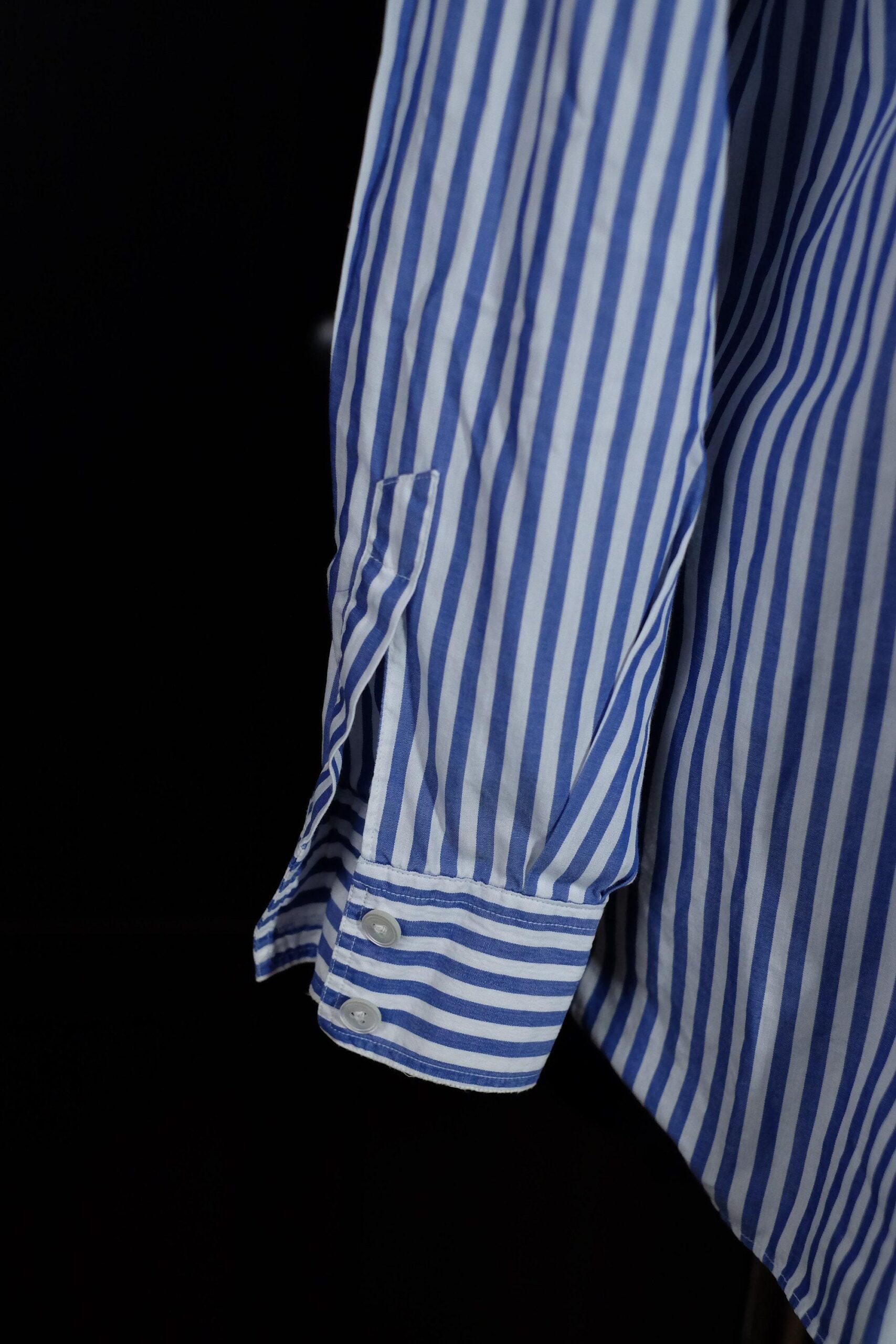 Blue White Striped Smart Shirt, Button Up Collared Long Sleeved Blouse - Image 8